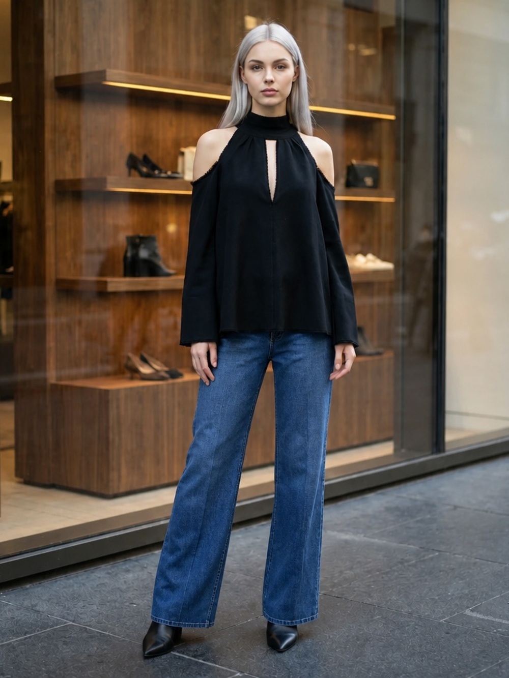 T by Alexander Wang Black Cold-Shoulder Top